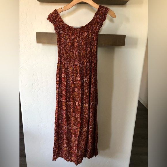 Lark + Grey|Boho burnt orange floral smocked midi dress, size large•••sleeveless - Picture 2 of 10